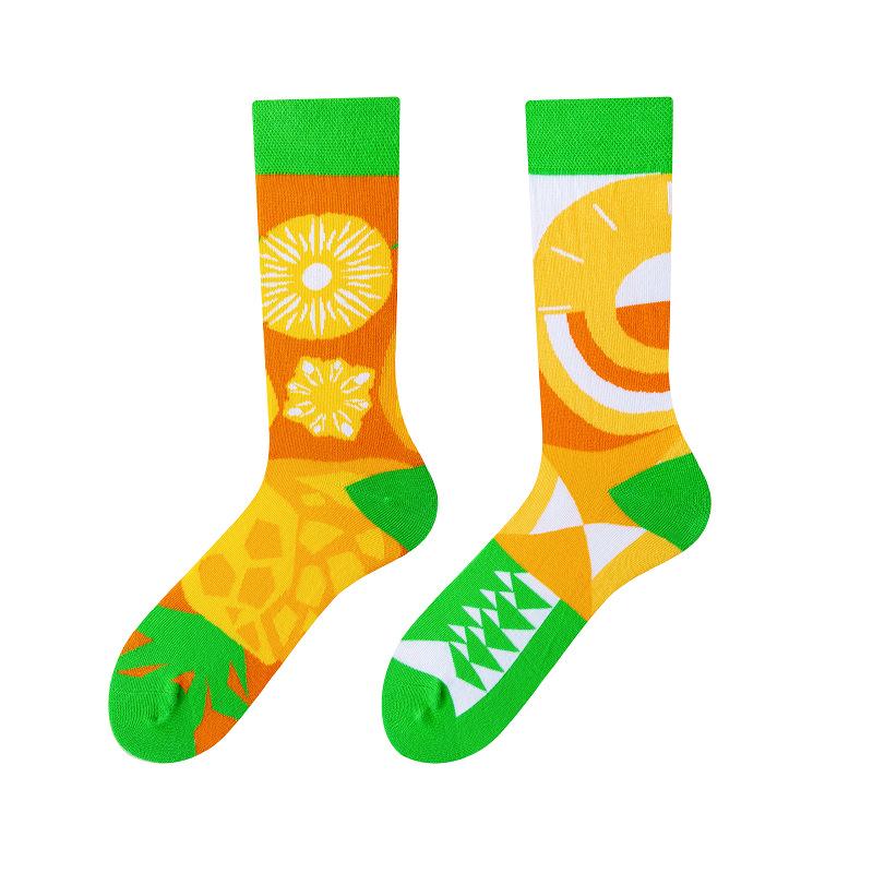 New Creative Couple AB Asymmetric Trendy Socks Fashionable Personalized Trendy Cartoon Jacquard Long Tube Cotton Socks