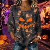 Women's fashionable casual Halloween print round-neck short-sleeved cotton and linen top