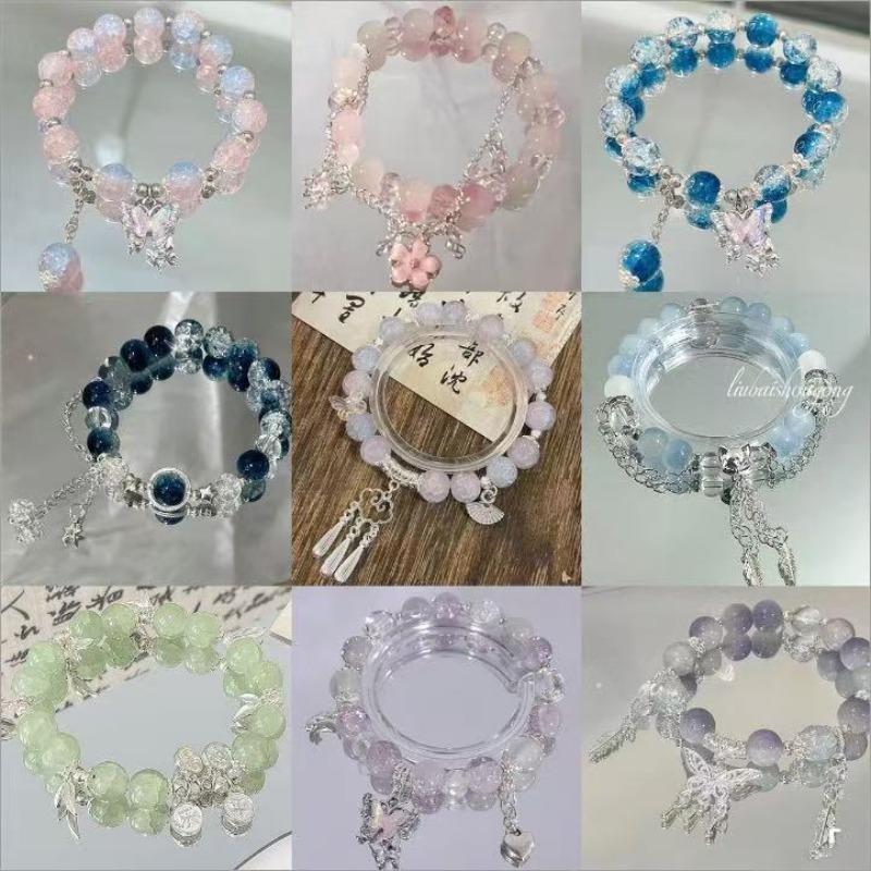 Bow Zircon Crystal Beaded Glass Bracelet New Chinese Retro Bracelet Fashion Versatile High Sense Jewelry Women