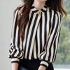 Navava Women Vintage Stripe Stand Collar Long Sleeve Blouse Nb3003