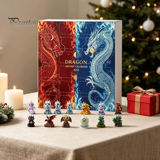 Fantasy Dragon Ornaments Advent Calendar, 2D Christmas Countdown Box with Calendar Acrylic Pendants, Festive Tree Hanging Decor, Holiday Gift Decor