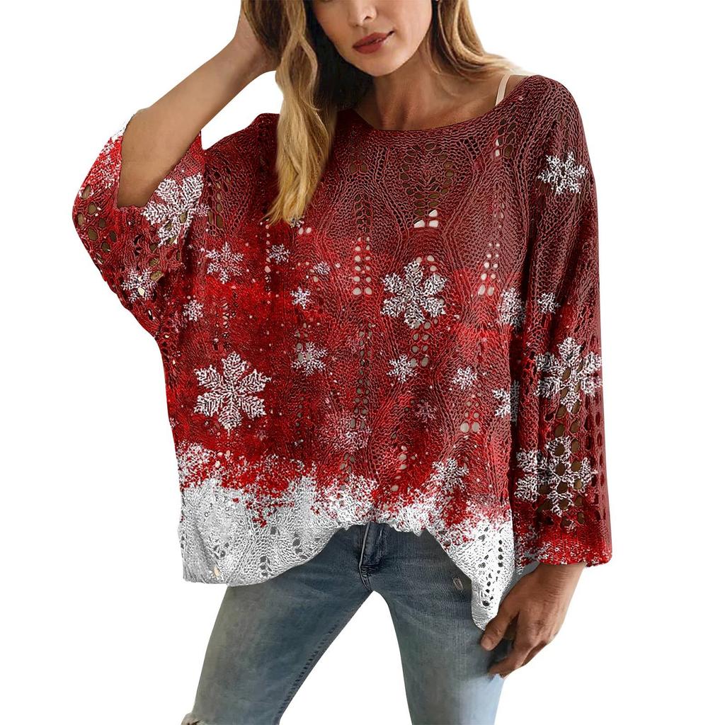 XY-LK01-Pullover hollow blouse 3D printed sweater spring and summer new