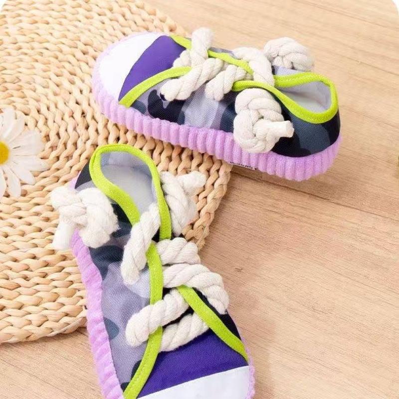 1Pcs Squeaky Bite Resistant Puppy Chew Toy Teeth Grinding Canvas Shoes Knot Cotton Rope Dog Molar Chew Toys Supplies
