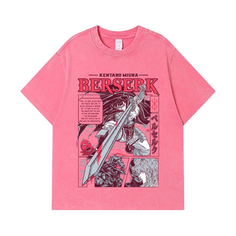 275 GSM Washed T-shirts 100% Cotton Berserk V1 Guts Print Unisex Heavy Cotton T Shirt