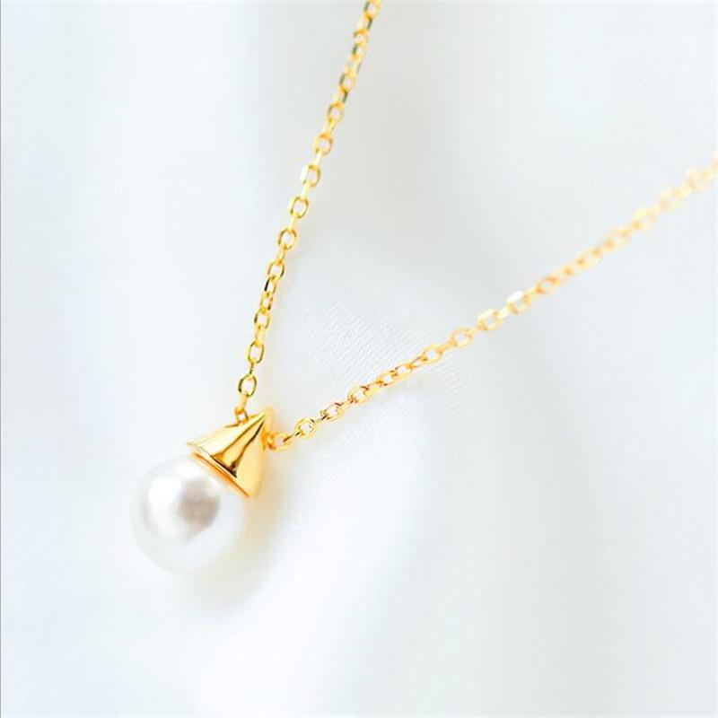 Nuova Moda Creativa Temperamento Perla Gioielli in Argento Sterling 925 Perline Guscio Piccola Lampadina Catena Clavicola Collane TYB389