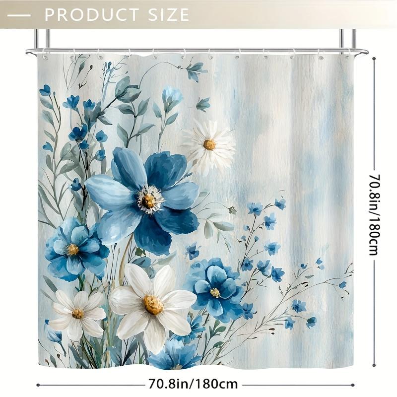1Pc Blue & White Floral Shower Curtain - 71X71 Inch, Polyester, 12 Hooks, Hand Wash, Elegant Summer Bathroom Decor