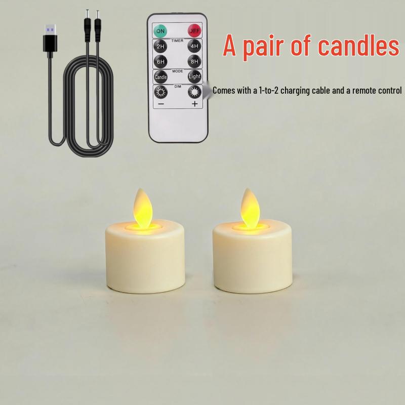 Rechargeable Flickering Flame LED Candle Lamp, Remote-Controlled, Yellow Offering, Smokeless Ghee Holder, Tea Light for Buddha.