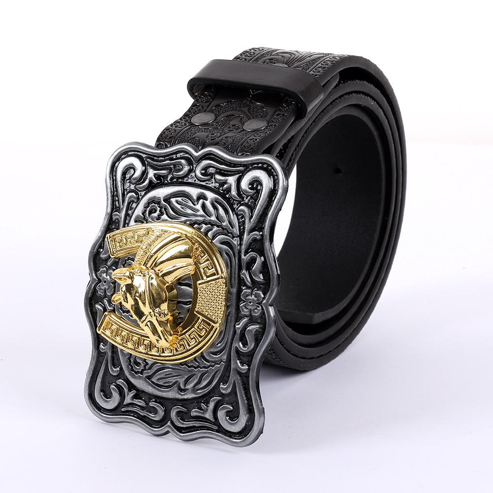 Embossed 3D Hook & Buckle Western Cowboy Style Leather Belt