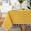 Nappe de table rectangulaire brodée en coton et lin, style vintage, simple, avec pompons, décorations