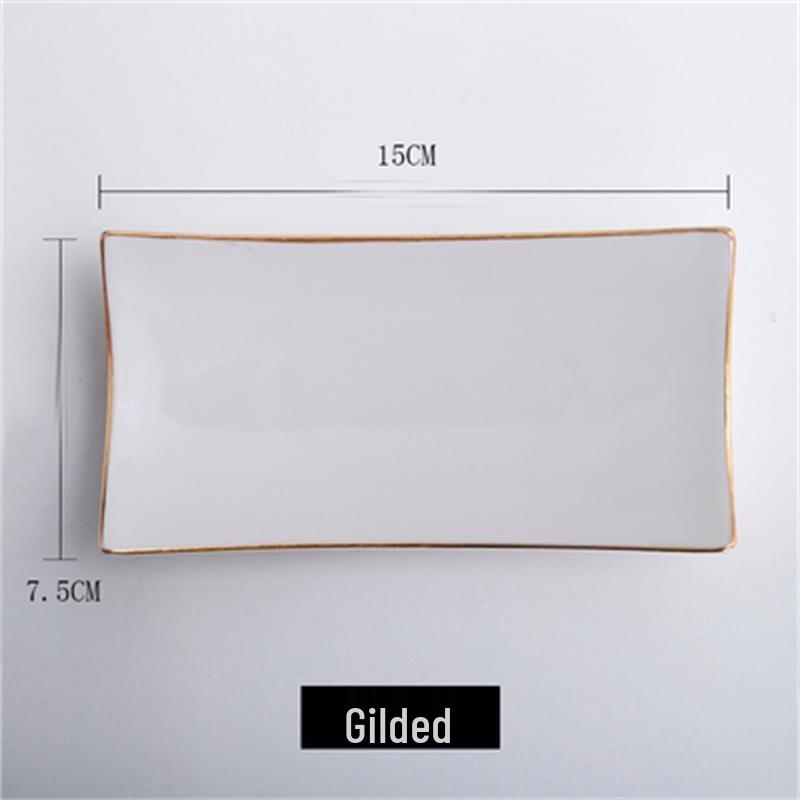 Gold-Rimmed Ceramic Rectangular Towel Dish