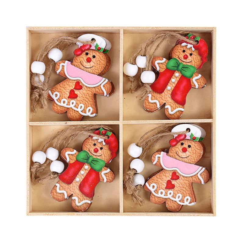12pcs Christmas Wooden Gingerbread Man Pendants Christmas Tree Hanging Decor Simulated Cookies Wood Craft Xmas Party Home Supply