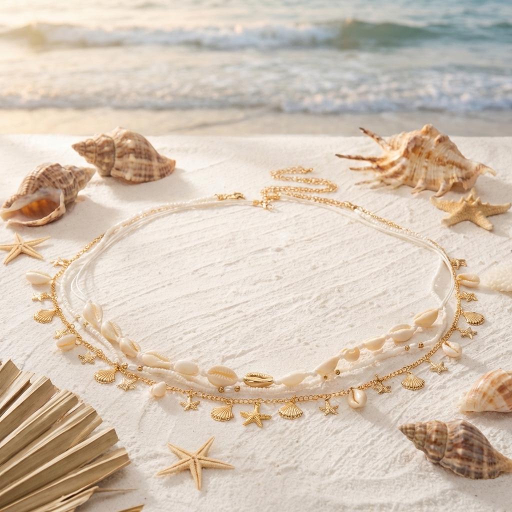 Taillenketten Gürtel Urlaub Strand Muschel Samenperlen Seestern 3 Lagen Bauch Körper Schmuck