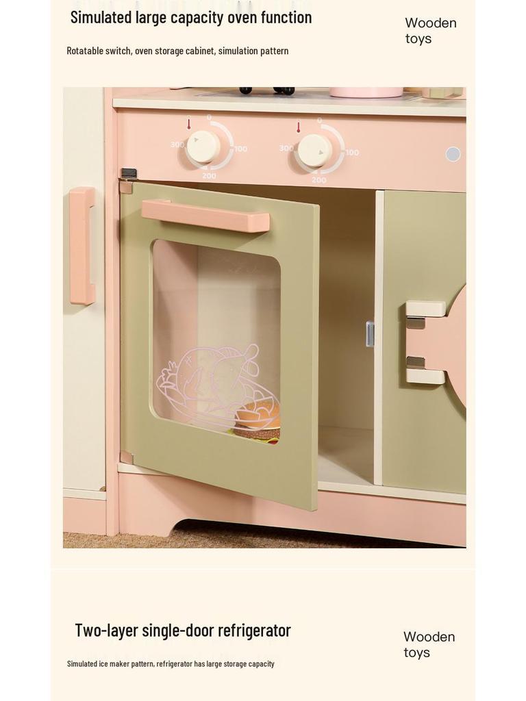 Wooden Kids' Kitchen Playset: Cross-Border Cooking Toys with Green Refrigerator