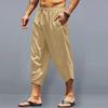 Middelhoge Elastische Tailleband Wijde Broek Trekkoord Zakken Dunne Heren Effen Kleur Harem Cropped Broek Dagelijks Kledingstuk