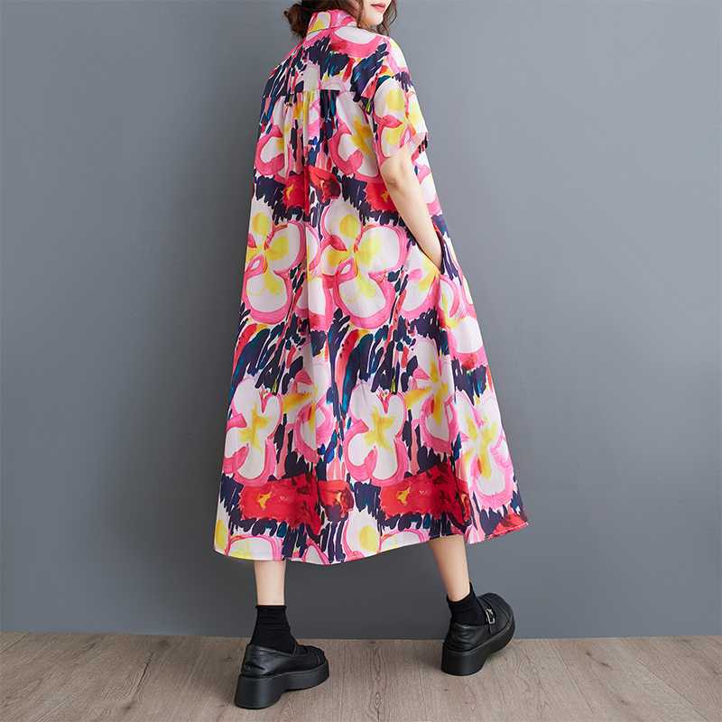 Sommer Kurzärmeliges Lockeres Übergröße Modisches Bedrucktes Kleid