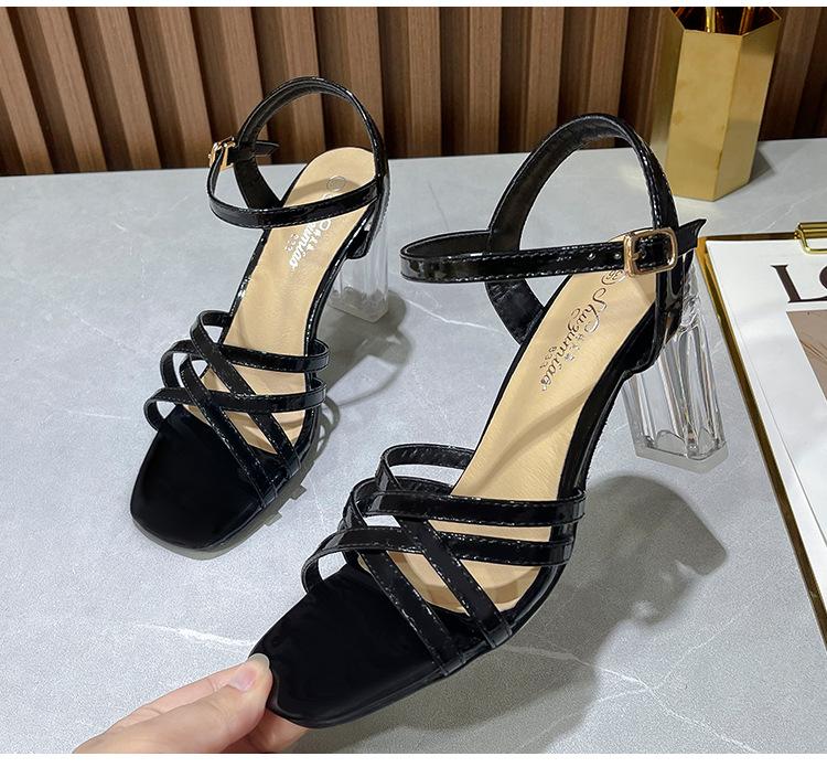 Heel Femmes Sexy Talons Clairs Sandales Pantoufles Dames Croix Sangle Boucle Chaussures