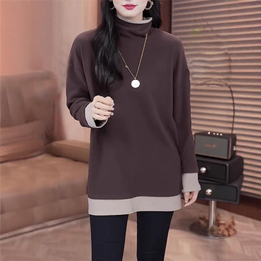 Plus Size Velvet High Neck Layered Top - Women's Autumn/Winter Slimming Cover-Up