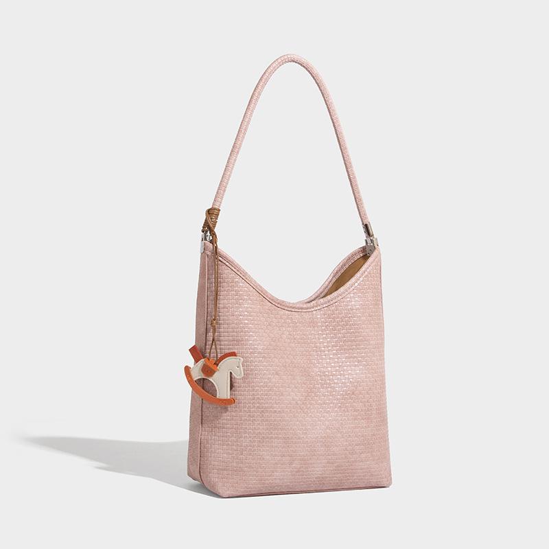 Cross-Border Retro Woven Bucket Bag for Women 2025 New Fashion Large Capacity Commuter Handbag Underarm Tote Bag