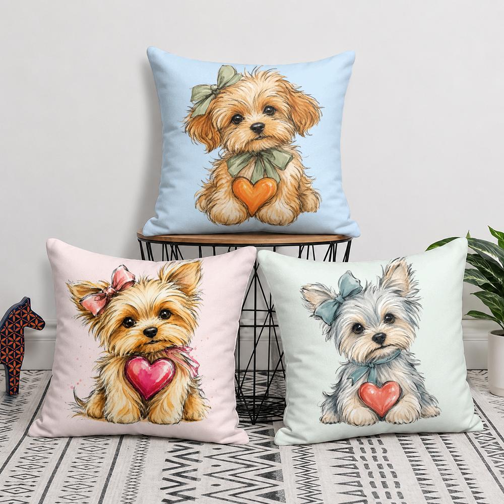 Adorable Yorkshire Dog Cushion Cover Short Plush Soft DoubleSided Printing Pillow Case Cozy Sofa Bedroom Home Decor Gift