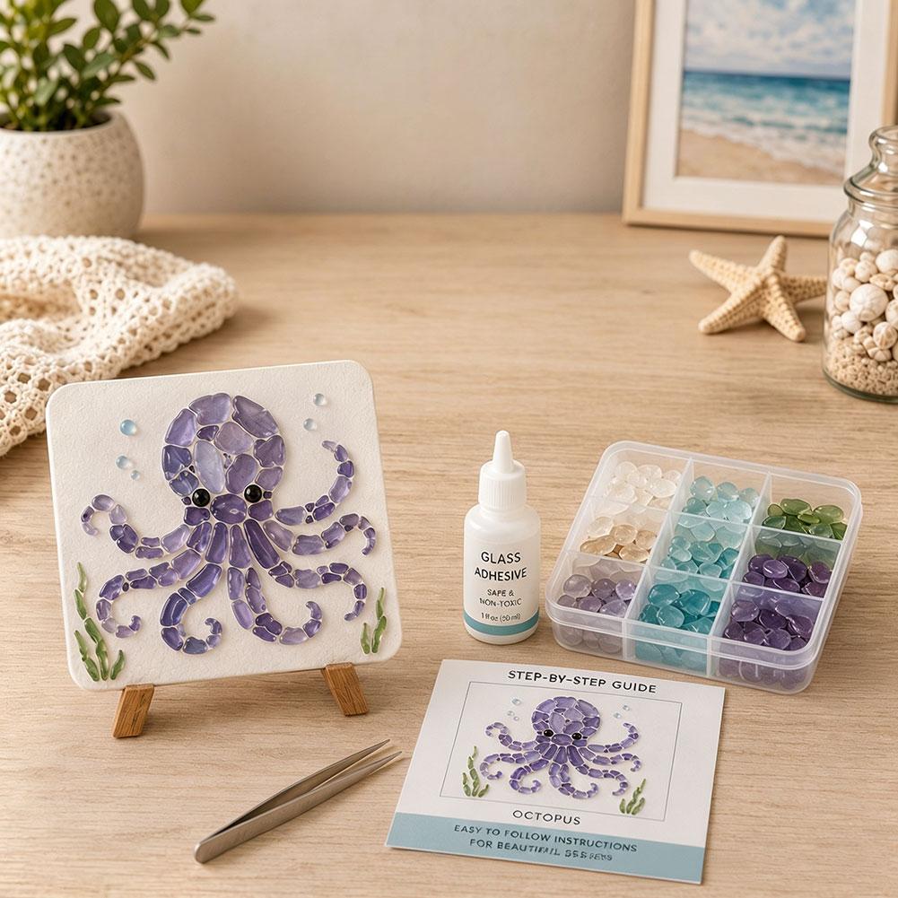 Ocean Theme Glass Art DIY Kit Glass Diamond Painting Craft Set Marine DIY Art Supply Sea Animal Wall Hanging Decor Handmade Gift