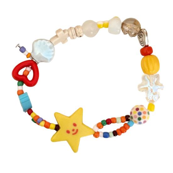 

Bracelet Handmade Texture Matching Beads Heart Star Fruit Decor Kids Bracelet Contrasting Color Design Elastic Cord Wristband B