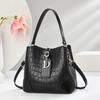 Bucket Bag, Stone Pattern Handbag, Crocodile Pattern Shoulder Bag, Messenger Bag.