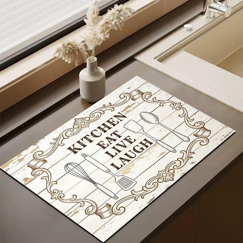 European Border Farmhouse Kitchen Mat Vintage Non Slip Waterproof Dish Drying Counter Decor Pad