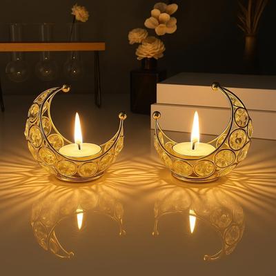 Çay Mumu Kristal Mumluk Ay Şeklinde, Metal Fenerler, Diwali Puja Ev Dekorasyon Öğesi Diya Çay Mumu Pooja için İade Hediyeleri