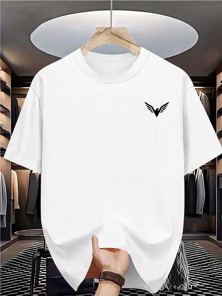 Unisex Summer Cotton Short Sleeve T Shirt Small Black Eagle Wing Chest Logo Print Crew Neck Minimalist Basic Casual Male Tee