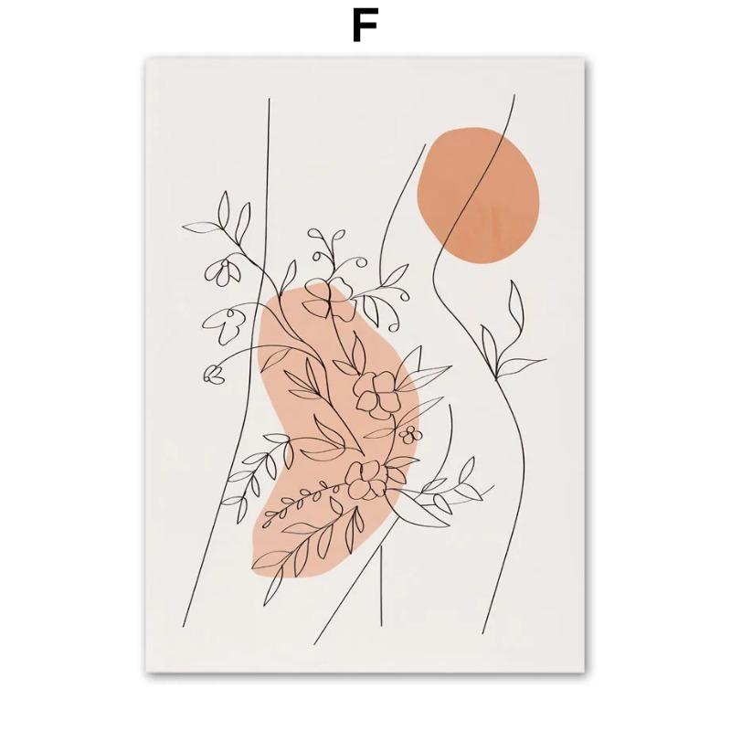 Boho Abstract Wall Art Canvas Painting Sun Moon Flower Line Girl Face Posters And Prints Wall Mural Pictures Living Room Decor