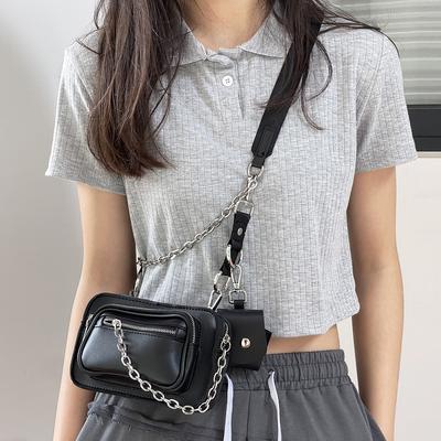Bolsa gótica mini quadrada feminina, bolsa de couro pu preta com correntes, bolsa de peito, design feminino, bolsa de telefone crossbody