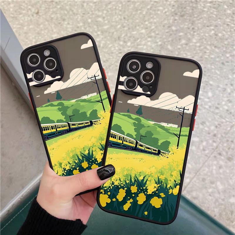 Field Flower Scenery Phone Case For iphone 7 8 Plus SE2 16 15 11 12 13 Pro Max 12 13 Mini 14 Plus X XR XS Shockproof Cover Funda