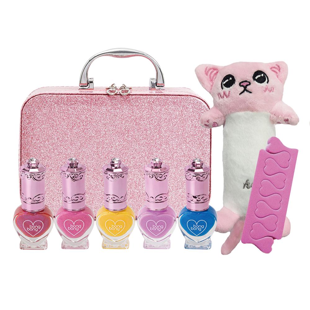 Bonbon Friends Kids & Toddler Stickers Glitter Nail Polish 5 Colors Makeup Box Aurora Set