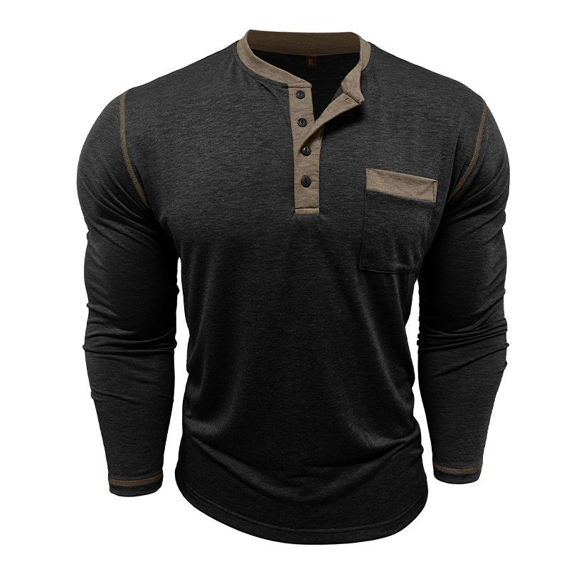 Příležitostné tričko s dlouhým rukávem přiléhavého střihu Slim-fit Henley top nadměrné velikosti pánské podzimní novinky