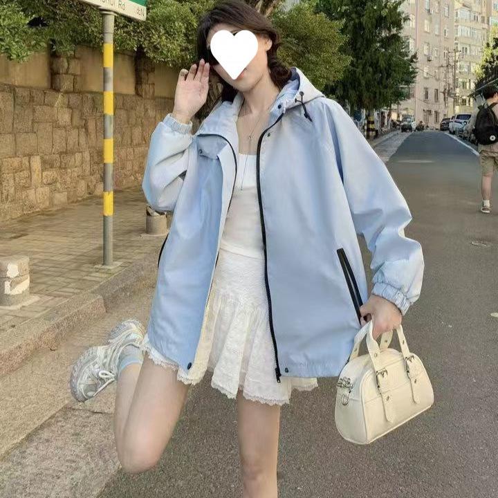 Women's Casual Outdoor Hooded Windbreaker - Stylish Loose-Fit Long Sleeve Jacket for Spring & Autumn