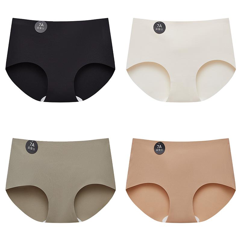 4PCS Seamless Panties for Woman Ice Silk Underwear Soft Thin Briefs Women's Underpants Fashion Sexy Female Lingerie