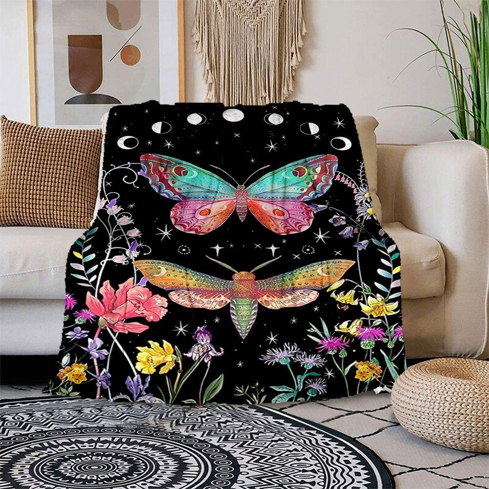 

Enchanted Garden Butterfly Wall Art Print Blanket Flannel Throw Blanket for Sofa, Bed, Travel, Camping, Office, Couch, Chair, And Bed Gift 150x180cm