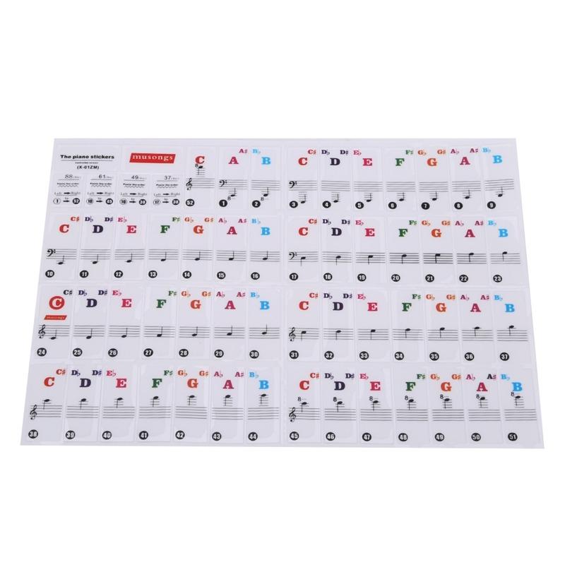 Removable Piano Key Stickers for Beginners & Kids Fashion Piano Sticker Keyboard Note Notation Stickers Staves Stickers