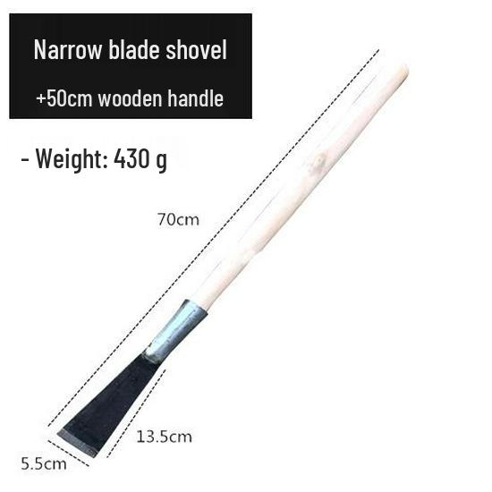 Kompakte Manganstahlschaufel: Schmale Klinge, Verlängerter Holzgriff, Scharfer Flachkopf – Ideal für Eis, Schnee, Zement und Wandreinigung.