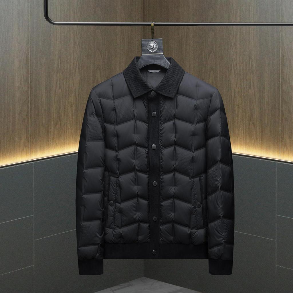 Winter 2025 Korean Style Slim Fit Men's Dark Floral Lapel Down Jacket Coat