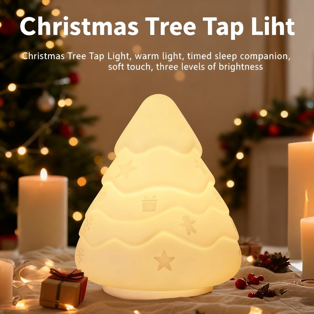 Christmas Silicone Night Light Novelty Ambient Lamp Touch Control Rechargeable Hanging Snowman Bedside Holiday Decoration Tree