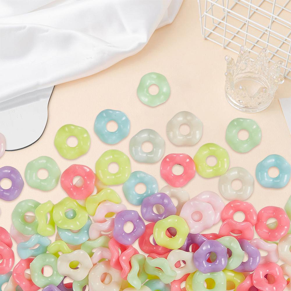 200Pcs Opaque Acrylic European Beads Large Hole Beads Wave Shape Dyed AB Color Mixed Color 12.5~13x4mm Hole: 4mm