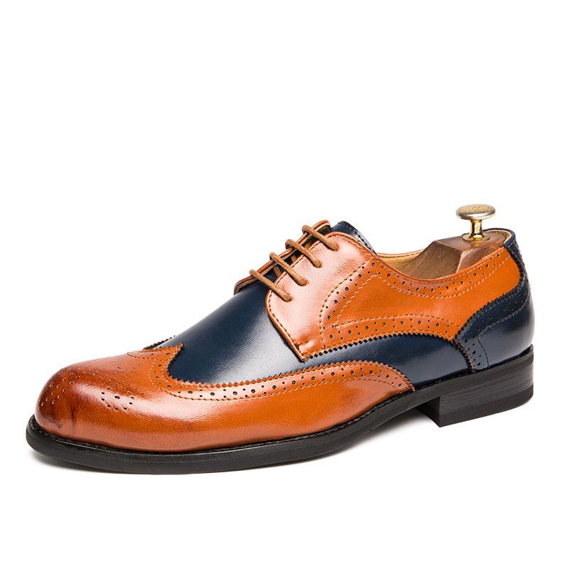 Men's Plus Size Brogue Color Block Leather Dress Shoes - British Style
