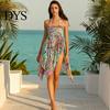 Resort Wear Cover Up Dress Slit Irregular Hem Feather Print Beach Multiway Skirt Breathable Lightweight Sun-Resistant Quick-Drying Swimwear Outerwear