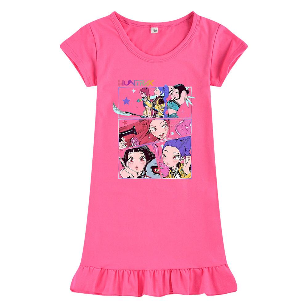 M1218 Kids Girls Kpop Rumi Zoey Mira Print Short Sleeves Ruffle Dress