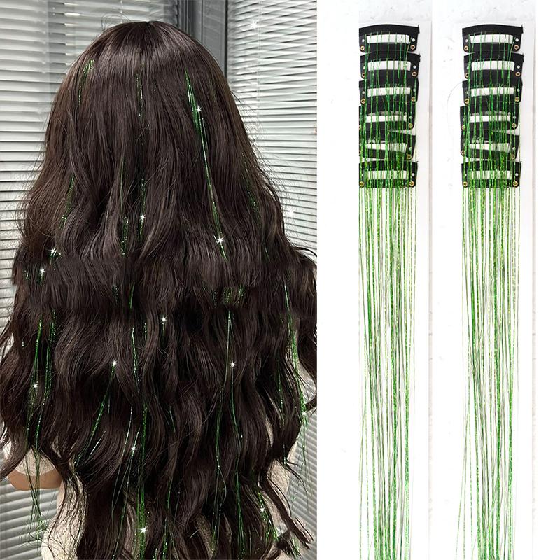 Box Set of 12 Pieces of Wigs with Laser Gold Wire Extensions for Women's Shiny Colored Silk Wigs