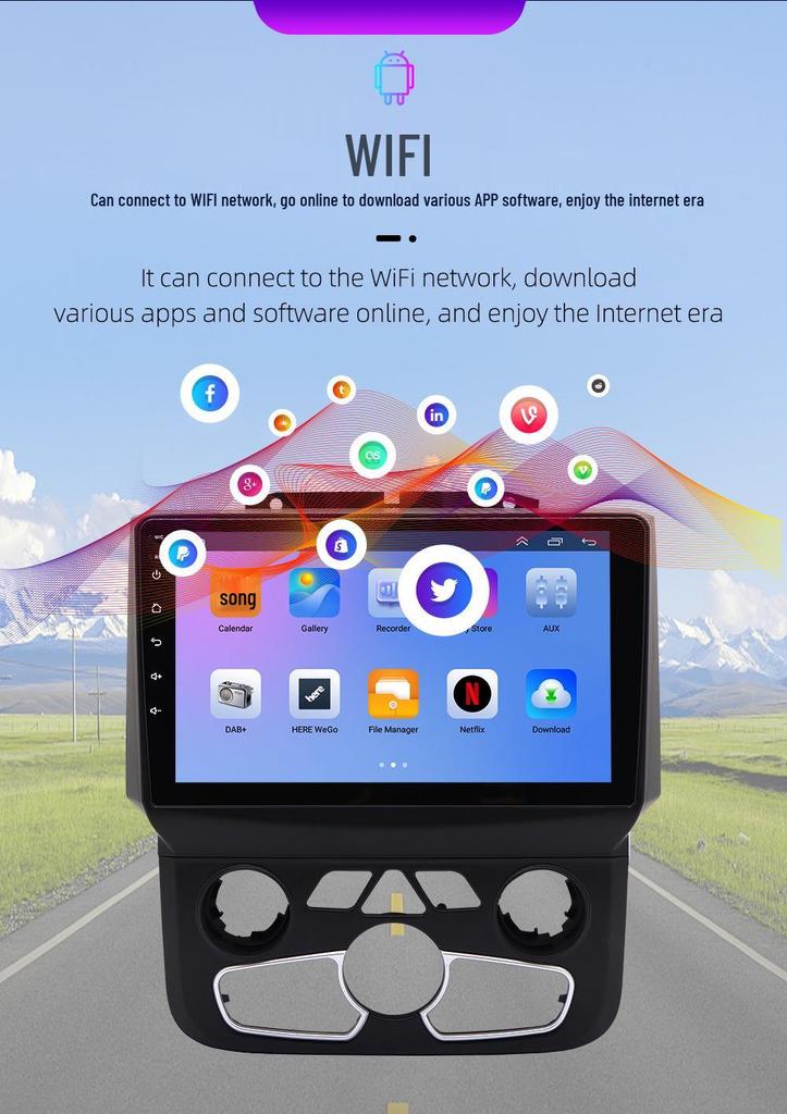 Compatible 13-19 Dodge Ram Android Large Screen Navigation System with Integrated Backup Camera