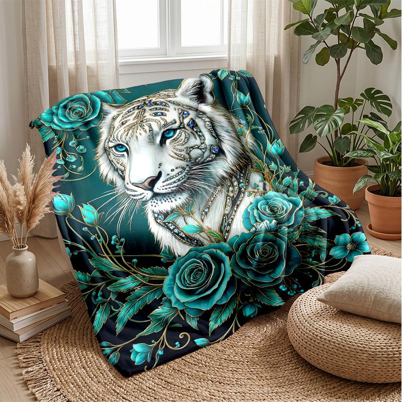 Elegant Tiger Fantasy Theme blanket Lightweight Warm Flannel Blanket Decorative Throw Blanket for Home Decoration