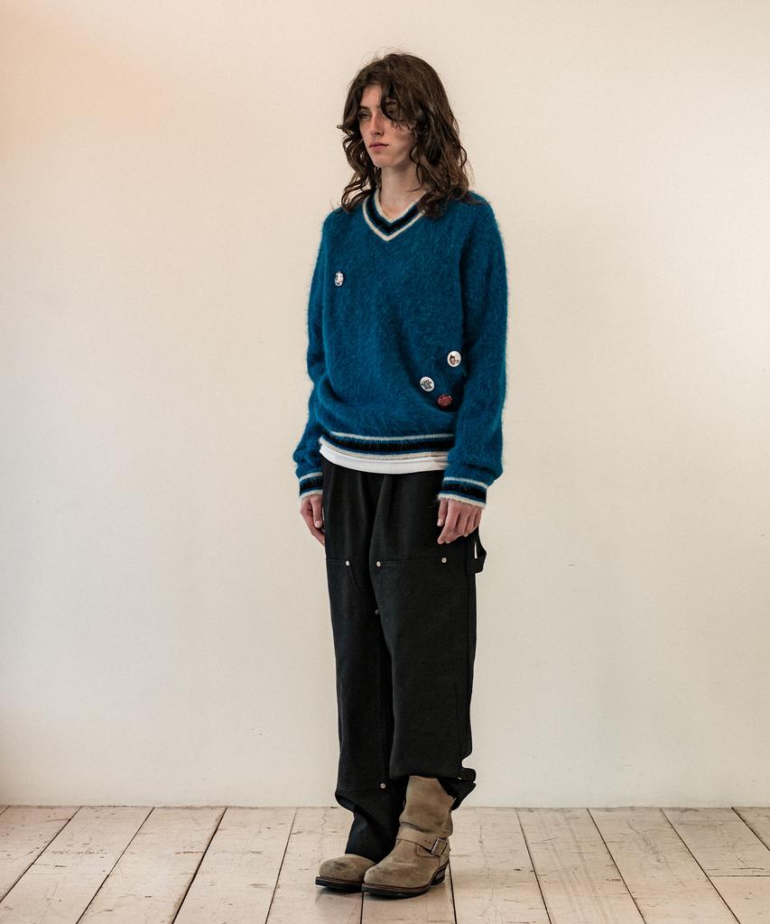 THEVINYLHOUSE Shaggy V Neck Sweater Blue