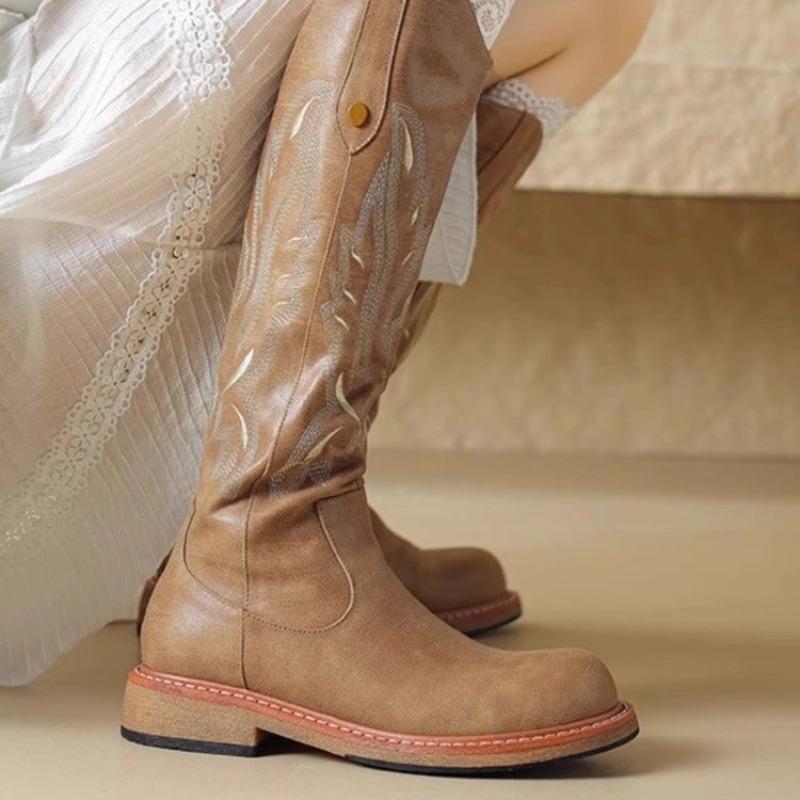 Fashion Plus Size New Women's Embroidered Western Knee High Boots Cowboy Cowgirl Boots Chunky Heels Platform Boots Women Western Shoes